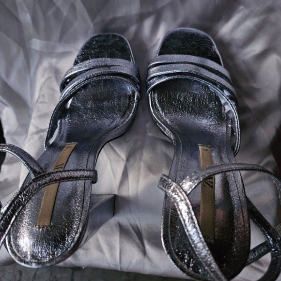 ZARA BLUE METALLIC STRAPPY PLATFORM SANDALS Sz 37/6.5 - Picture 4 of 7